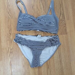 Striped Black and White Bikini Top